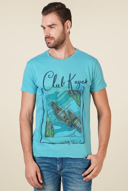 Allen Solly Turquoise Printed Crew Neck T-Shirt Allen Solly Turquoise Printed Crew Neck T-Shirt