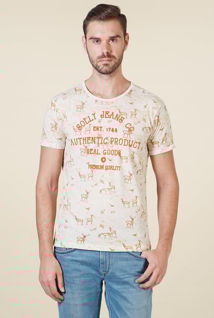 Allen Solly Beige Printed T-Shirt Allen Solly Beige Printed T-Shirt