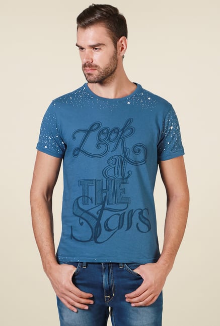 Allen Solly Blue Printed Slim Fit T-Shirt Allen Solly Blue Printed Slim Fit T-Shirt