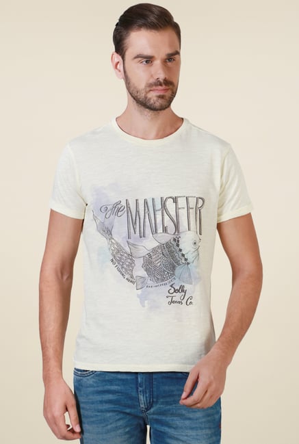 Allen Solly Cream Half Sleeves Cotton T-Shirt Allen Solly Cream Half Sleeves Cotton T-Shirt