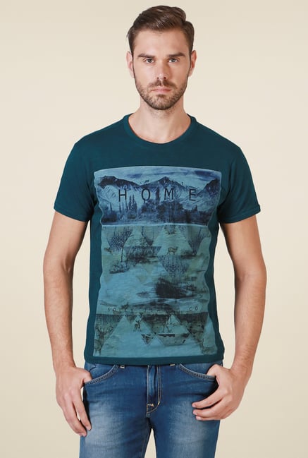 Allen Solly Dark Green Crew Neck Printed T-Shirt Allen Solly Dark Green Crew Neck Printed T-Shirt