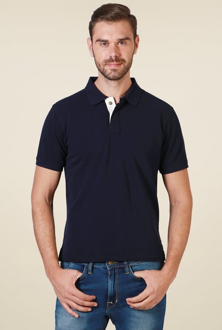 Allen Solly Navy Regular Fit Solid Polo T-Shirt Allen Solly Navy Regular Fit Solid Polo T-Shirt
