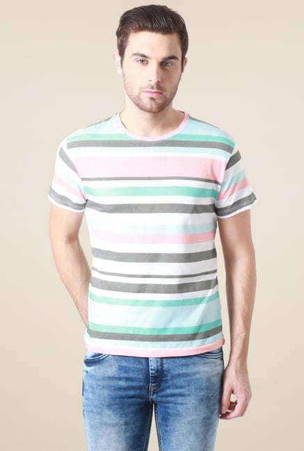 Allen Solly White Striped Crew Neck T-Shirt Allen Solly White Striped Crew Neck T-Shirt