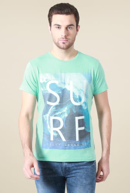 Allen Solly Pistachio Crew Neck Cotton T-Shirt Allen Solly Pistachio Crew Neck Cotton T-Shirt