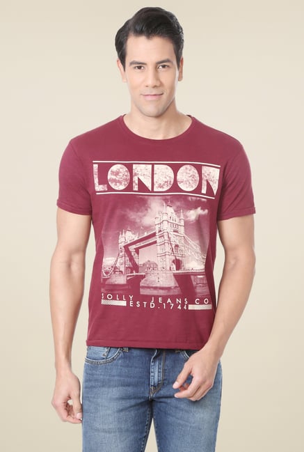 Allen Solly Maroon Crew Neck Printed T-Shirt Allen Solly Maroon Crew Neck Printed T-Shirt
