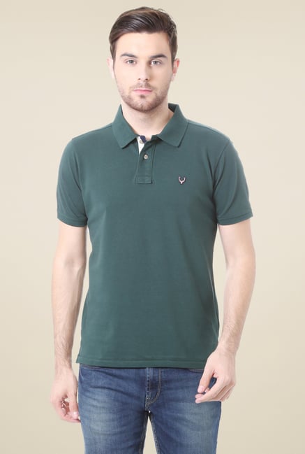 Allen Solly Dark Green Half Sleeves Cotton Polo T-Shirt Allen Solly Dark Green Half Sleeves Cotton Polo T-Shirt