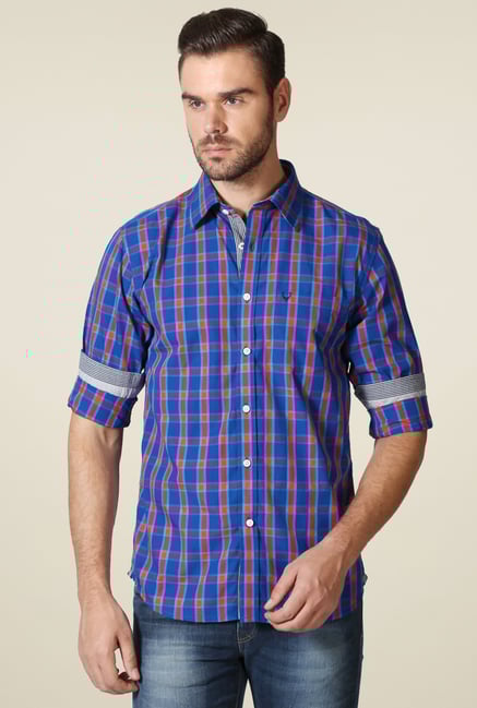 Allen Solly Royal Blue Checks Slim Fit Shirt Allen Solly Royal Blue Checks Slim Fit Shirt