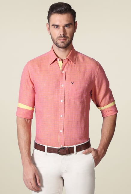 Allen Solly Peach Full Sleeves Slim Fit Checks Shirt Allen Solly Peach Full Sleeves Slim Fit Checks Shirt