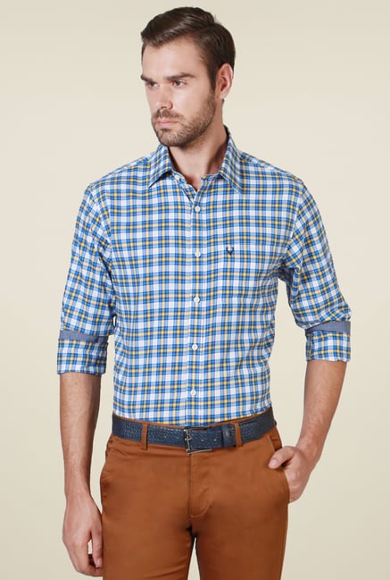 Allen Solly Blue Checks Slim Fit Cotton Shirt Allen Solly Blue Checks Slim Fit Cotton Shirt