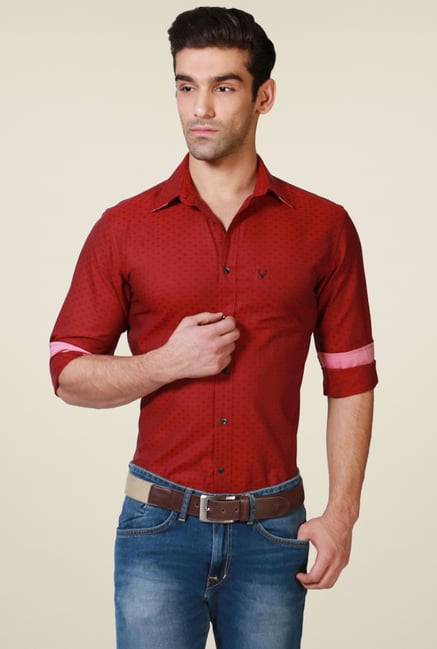 Allen Solly Red Self Slim Fit Shirt Allen Solly Red Self Slim Fit Shirt