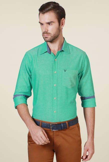 Allen Solly Green Slim Fit Textured Shirt Allen Solly Green Slim Fit Textured Shirt