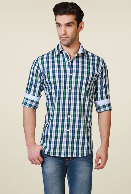 Allen Solly Green & White Slim Fit Shirt Allen Solly Green & White Slim Fit Shirt