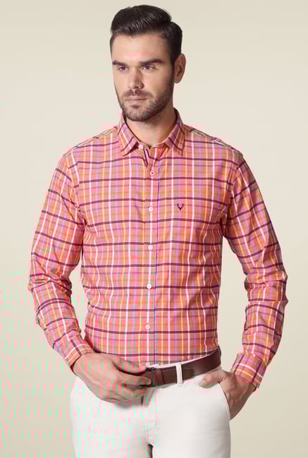 Allen Solly Peach Slim Fit Full Sleeves Shirt Allen Solly Peach Slim Fit Full Sleeves Shirt
