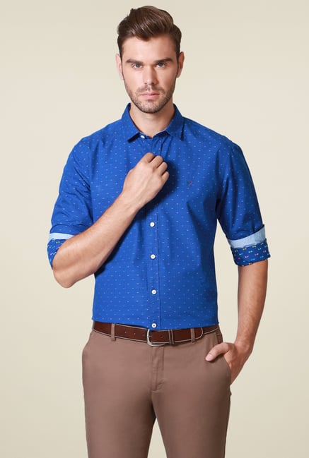 Allen Solly Royal Blue Slim Fit Cotton Shirt Allen Solly Royal Blue Slim Fit Cotton Shirt