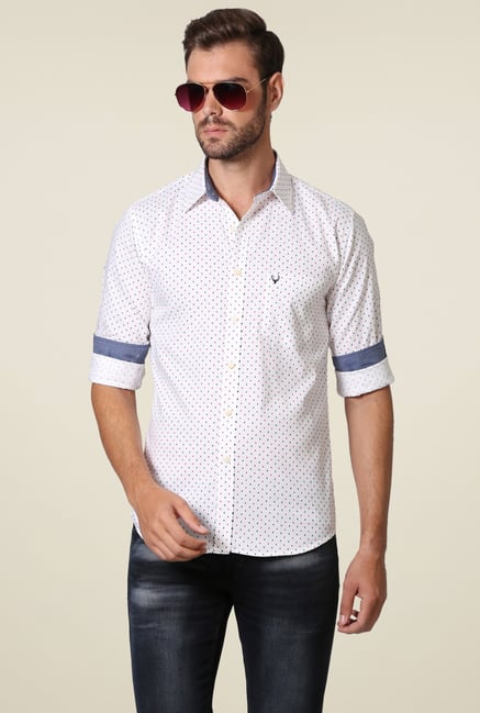 Allen Solly White Printed Cotton Slim Fit Shirt Allen Solly White Printed Cotton Slim Fit Shirt
