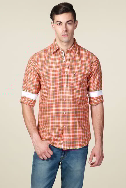 Allen Solly Orange Slim Fit Checks Shirt Allen Solly Orange Slim Fit Checks Shirt