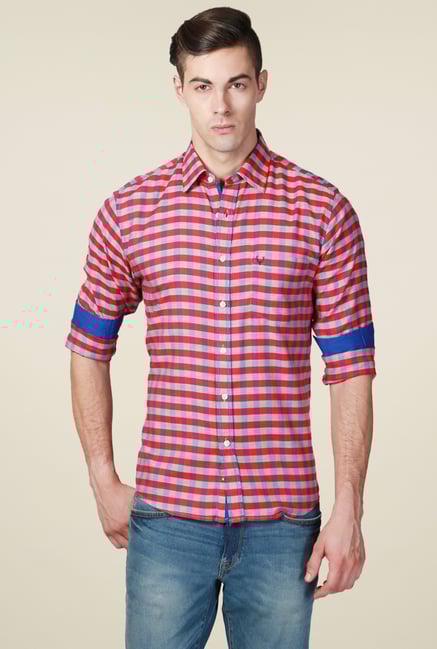 Allen Solly Red Checks Slim Fit Shirt Allen Solly Red Checks Slim Fit Shirt