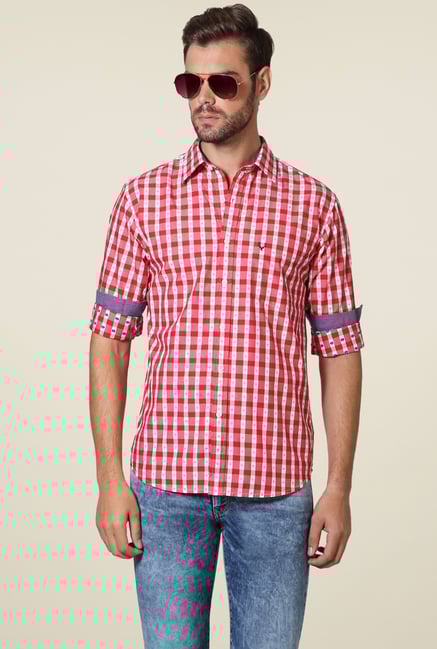 Allen Solly Red Checks Cotton Shirt Allen Solly Red Checks Cotton Shirt