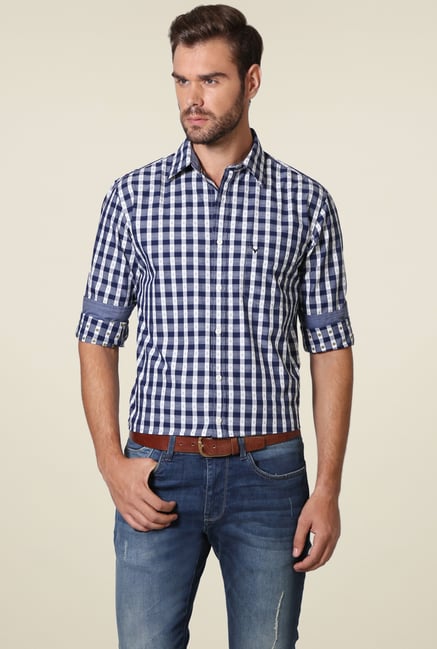 Allen Solly Navy Slim Fit Checks Shirt Allen Solly Navy Slim Fit Checks Shirt