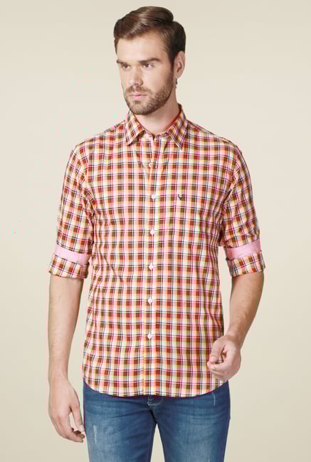 Allen Solly Mustard & Pink Slim Fit Shirt Allen Solly Mustard & Pink Slim Fit Shirt