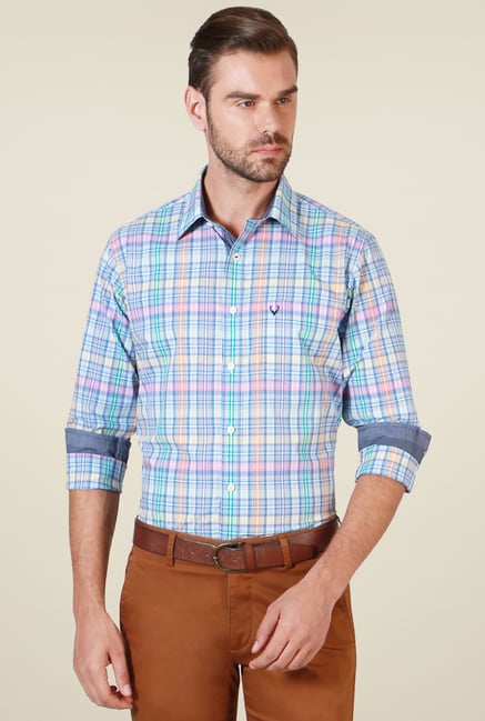 Allen Solly Blue Full Sleeves Cotton Checks Shirt Allen Solly Blue Full Sleeves Cotton Checks Shirt