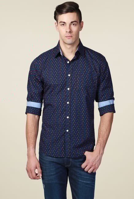 Allen Solly Navy Printed Slim Fit Shirt Allen Solly Navy Printed Slim Fit Shirt