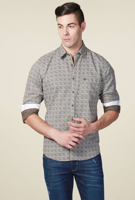 Allen Solly Olive Printed Regular Fit Shirt Allen Solly Olive Printed Regular Fit Shirt
