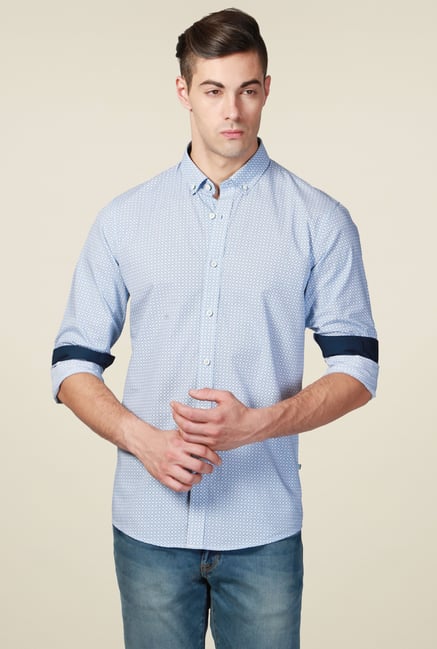 Allen Solly Blue Printed Slim Fit Cotton Shirt Allen Solly Blue Printed Slim Fit Cotton Shirt
