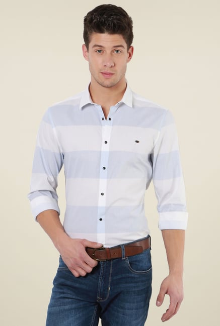 Peter England Blue & Cream Striped Shirt Peter England Blue & Cream Striped Shirt
