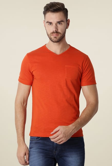 Peter England Orange V-Neck T-Shirt Peter England Orange V-Neck T-Shirt