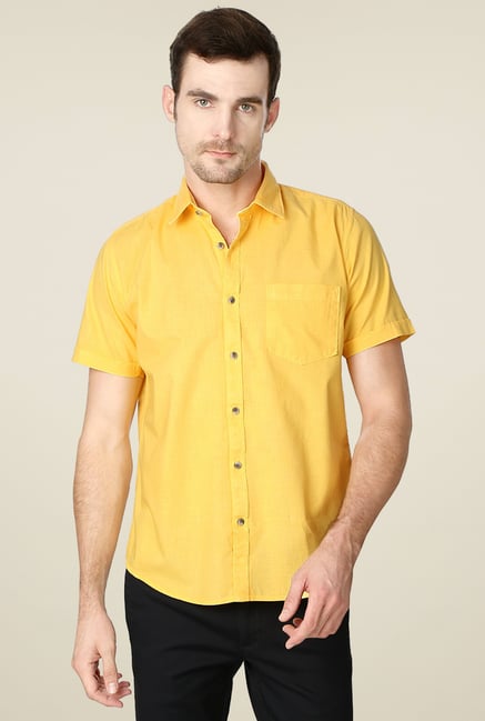 Peter England Yellow Half Sleeves Cotton Shirt Peter England Yellow Half Sleeves Cotton Shirt