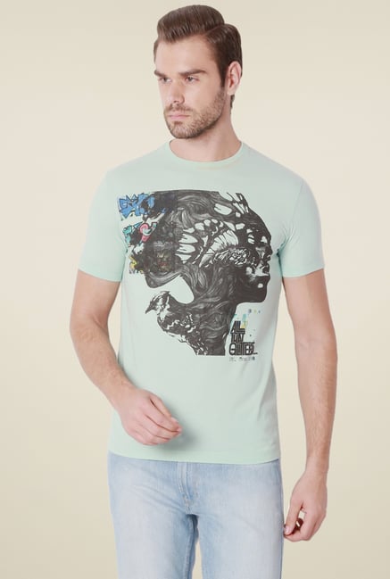 Peter England Pistachio Regular Fit Printed T-Shirt Peter England Pistachio Regular Fit Printed T-Shirt