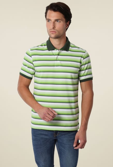 Peter England Olive & Lime Striped Regular Fit Polo T-Shirt Peter England Olive & Lime Striped Regular Fit Polo T-Shirt