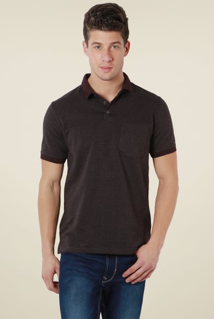 Peter England Brown Checks Polo T-Shirt Peter England Brown Checks Polo T-Shirt