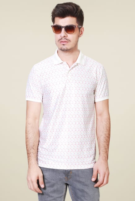 Peter England White Printed Polo T-Shirt Peter England White Printed Polo T-Shirt