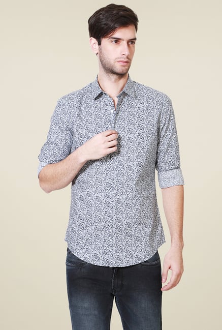 Peter England Grey Printed Full Sleeves Shirt Peter England Grey Printed Full Sleeves Shirt