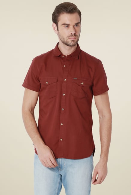 Peter England Brick Red Half Sleeves Cotton Shirt Peter England Brick Red Half Sleeves Cotton Shirt
