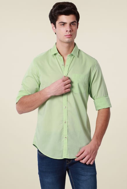 Peter England Lime Green Cotton Slim Fit Shirt Peter England Lime Green Cotton Slim Fit Shirt