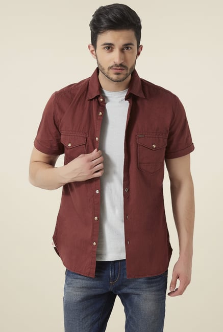 Peter England Brown Half Sleeves Slim Fit Shirt Peter England Brown Half Sleeves Slim Fit Shirt