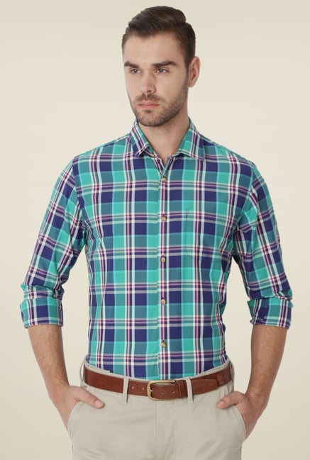 Peter England Turquoise Checks Shirt Peter England Turquoise Checks Shirt