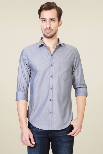 Peter England Grey Solid Slim Fit Shirt Peter England Grey Solid Slim Fit Shirt
