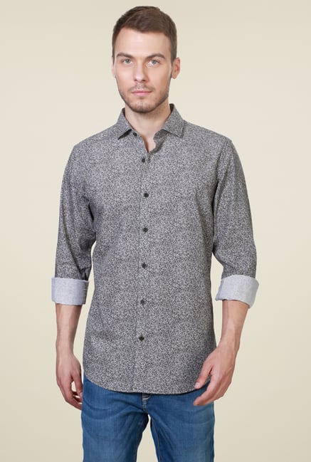 Peter England Grey Slim Fit Printed Shirt Peter England Grey Slim Fit Printed Shirt