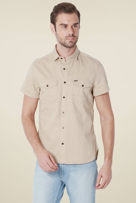 Peter England Beige Half Sleeves Ultra Slim Fit Shirt Peter England Beige Half Sleeves Ultra Slim Fit Shirt