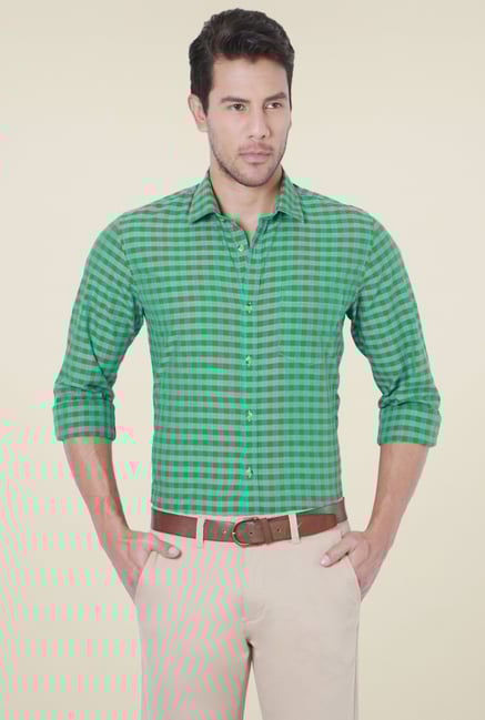 Peter England Green Cotton Checks Shirt Peter England Green Cotton Checks Shirt