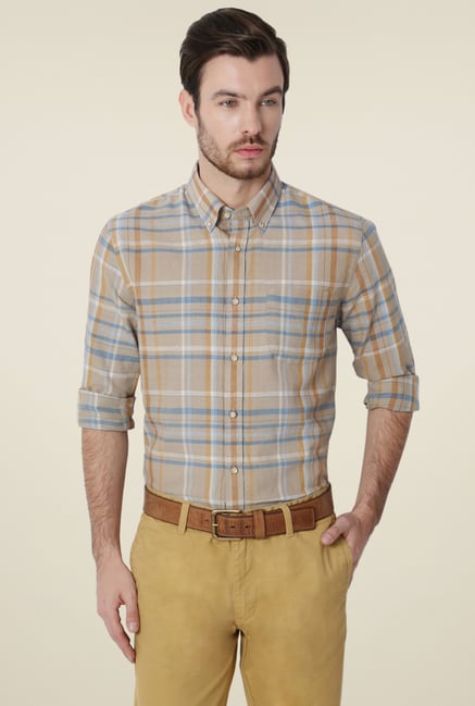 Peter England Beige Slim Fit Cotton Shirt Peter England Beige Slim Fit Cotton Shirt