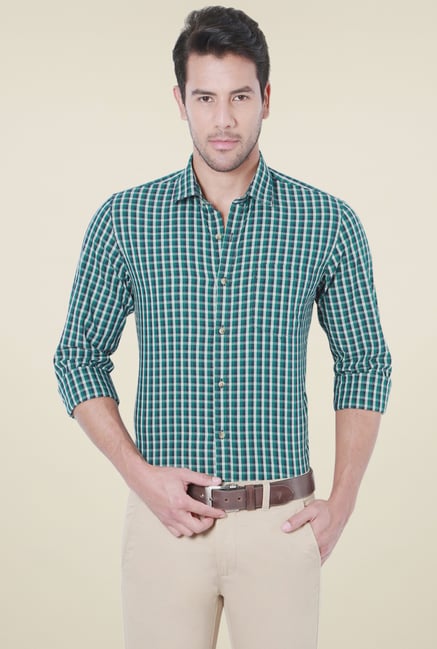 Peter England Teal Blue Checks Shirt Peter England Teal Blue Checks Shirt