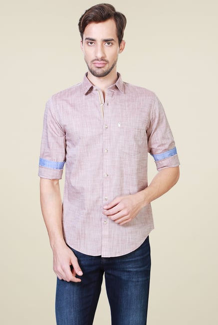 Peter England Mauve Full Sleeves Slim Fit Cotton Shirt Peter England Mauve Full Sleeves Slim Fit Cotton Shirt