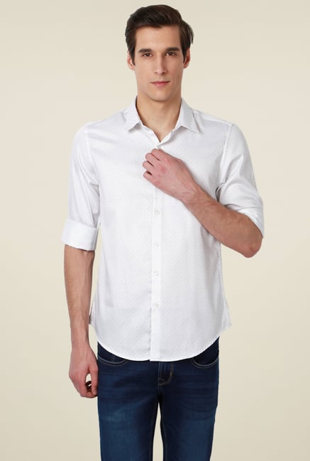 Peter England White Printed Slim Fit Cotton Shirt Peter England White Printed Slim Fit Cotton Shirt