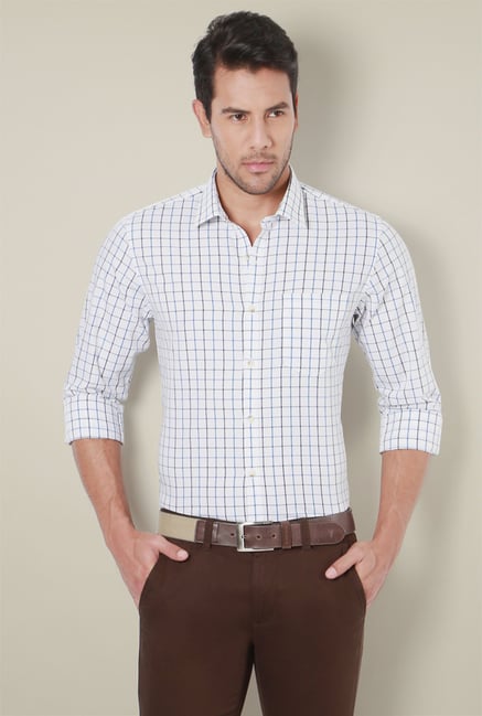 Peter England White Cotton Full Sleeves Checks Shirt Peter England White Cotton Full Sleeves Checks Shirt