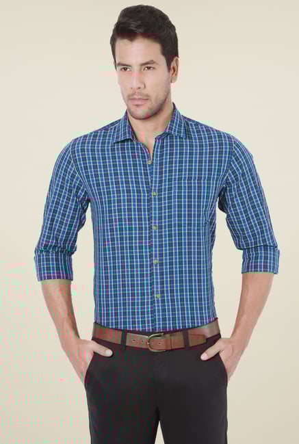Peter England Dark Blue Slim Fit Checks Shirt Peter England Dark Blue Slim Fit Checks Shirt